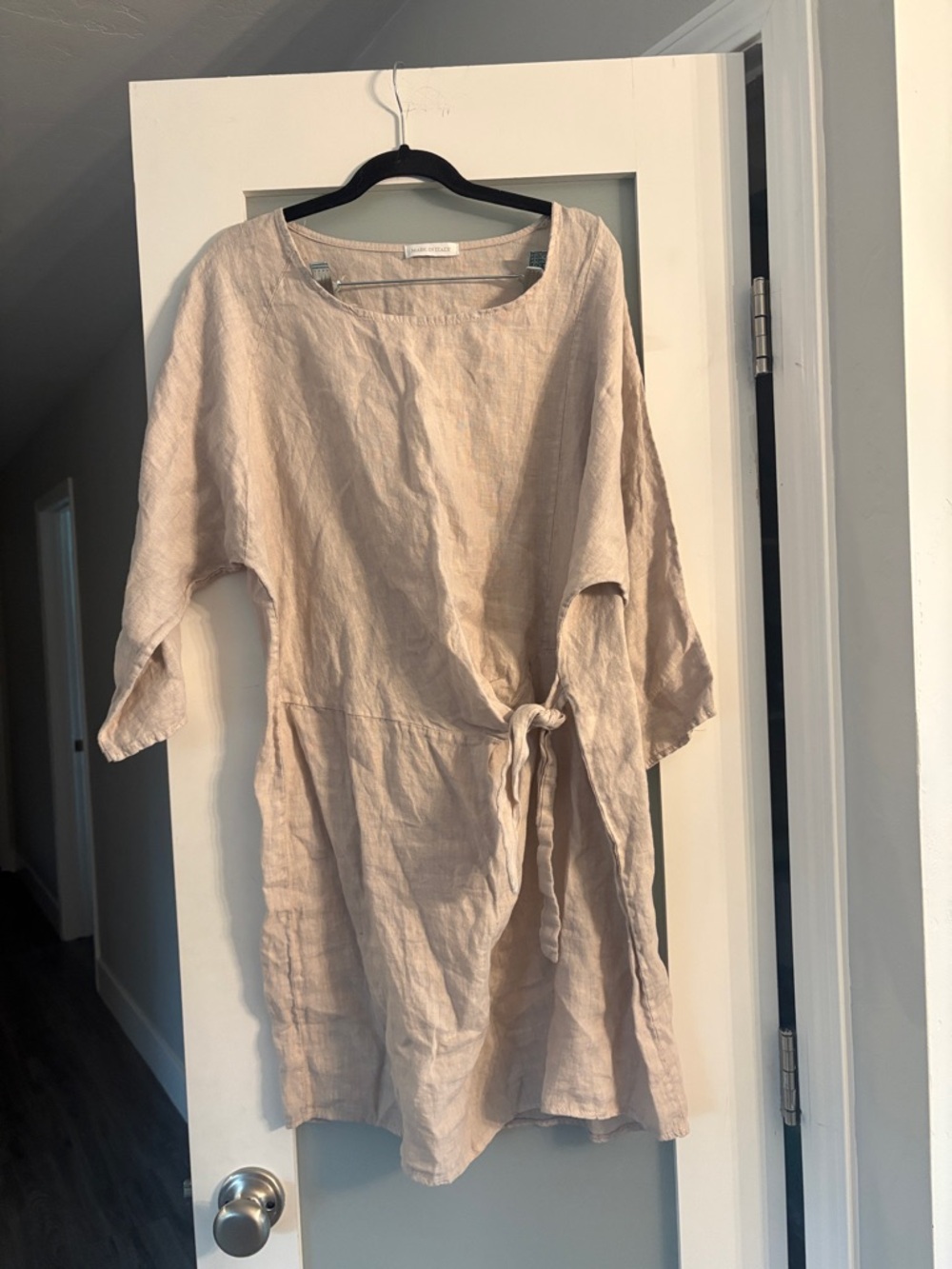 Beige Linen Tie-Waist Women's Dress